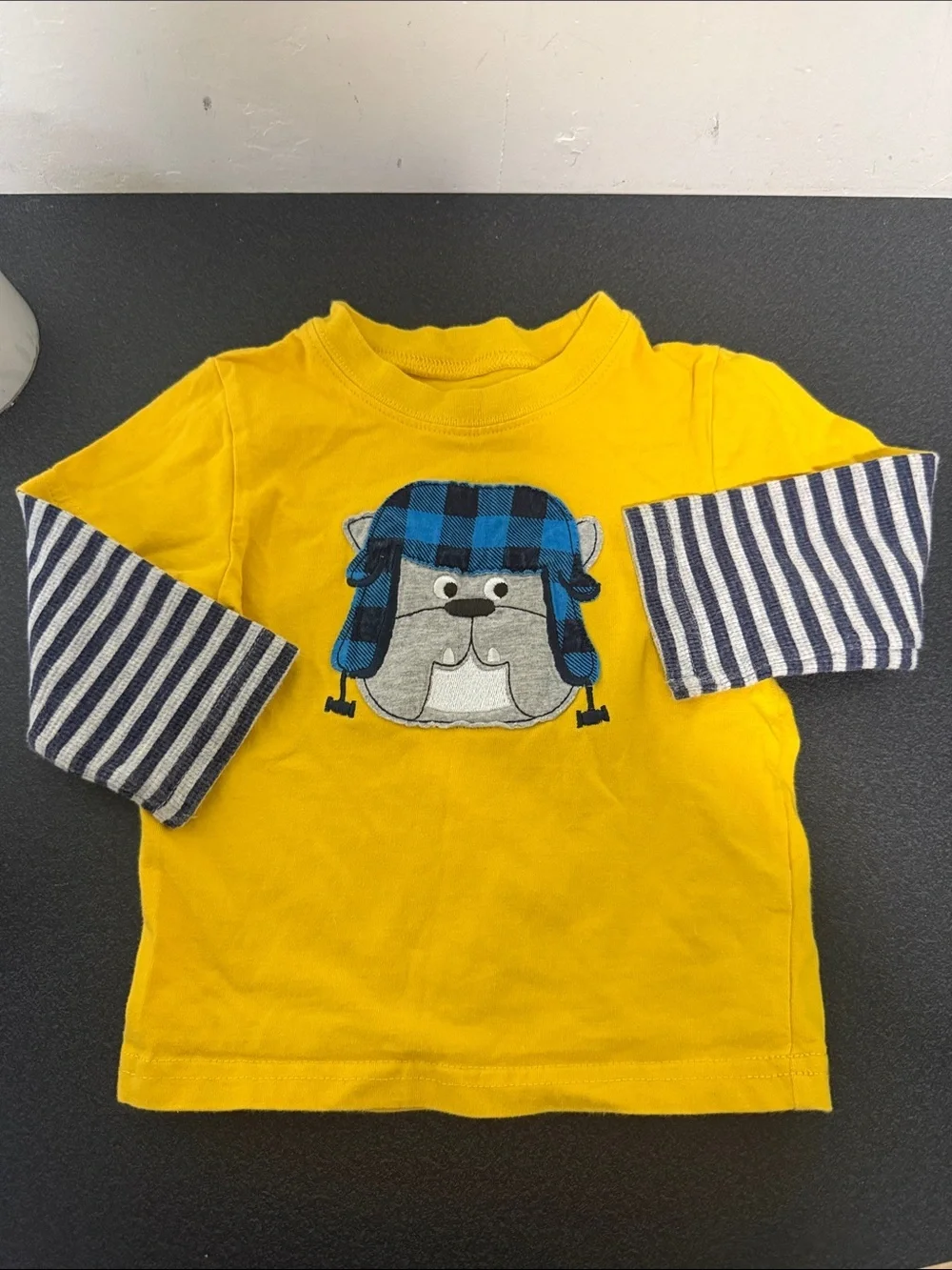 Kids Yellow Long-Sleeve Layered-Look Top with Dog Patch Y2K